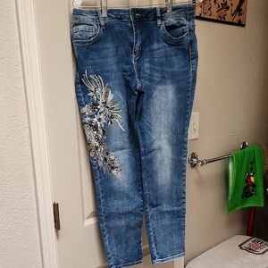 bebe Blue Ankle Jeans with Silver Detail
